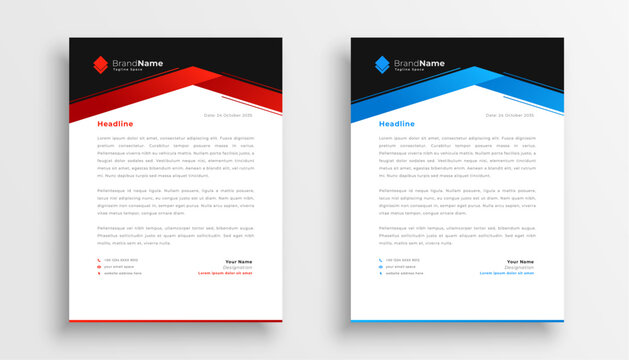 Modern business letterhead design with red and blue accents