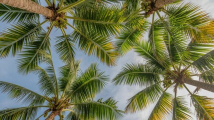 Plantation Abstract Background Coconut Palm Canopy Sky View