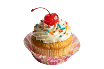Vanilla Cupcake with White Frosting and Cherry dessert