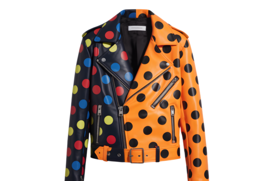 Colorful polka dot leather biker jacket isolated on transparent background