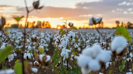 Plantation Abstract Background Cotton Field Sunset Golden