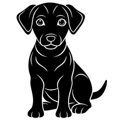 Playful black silhouette illustration of a happy puppy dog in motion perfect for pet related designs