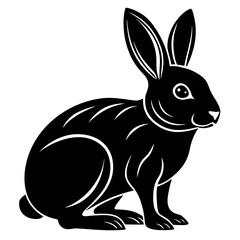 Simple black silhouette illustration of a rabbit isolated on a white background suitable for various design projects