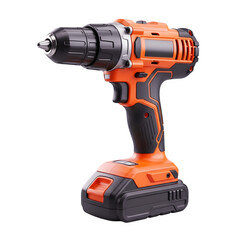 Orange and black cordless power drill isolated on transparent background