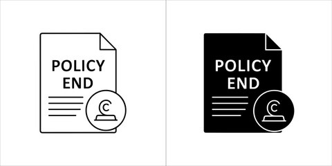 Policy end document icon with stamp, black and white
