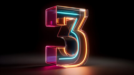 Vibrant neon number 3 glows with electric blue and fiery orange light, creating a modern, futuristic aesthetic perfect for design projects.