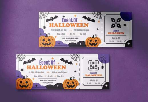Halloween Event Ticket Template With Illustration Design