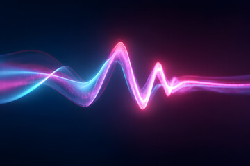 Fototapeta premium Dynamic neon wave pulsates with vibrant energy, symbolizing data flow, sound waves, or futuristic technology in a captivating dark background.