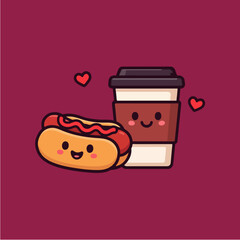 Vector illustration set of fast food icons like burger, pizza, and drink for menu design