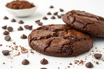Fototapeta premium Delicious Homemade Chocolate Cookies With Chocolate Chips on a Clean Surface