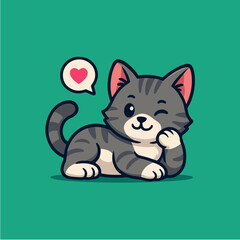 Cute cartoon kitten character vector illustration of a funny feline pet animal sitting with its tail raised in a playful art design