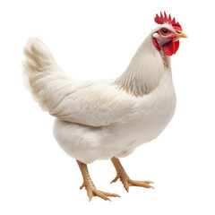 Fototapeta premium White Chicken Standing Still Sharp Details Isolated on Black Background