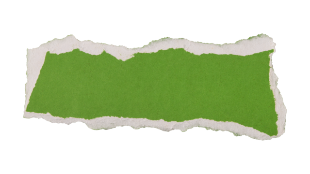 Green torn paper edge sheet isolated on transparent background
