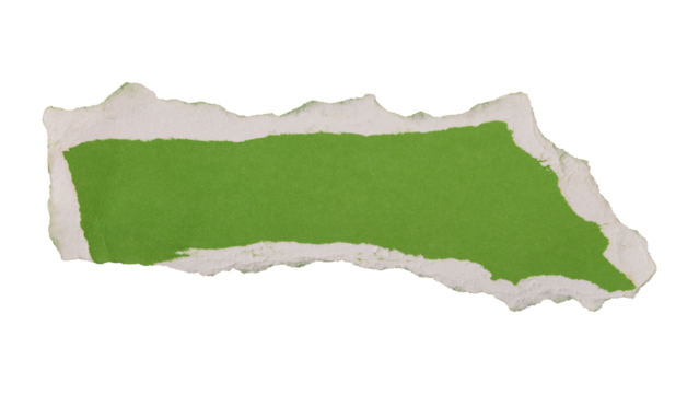 Green torn paper edge sheet isolated on transparent background
