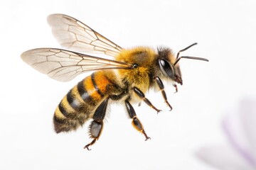 Close-up View of a Bee in Flight Against a Soft Background