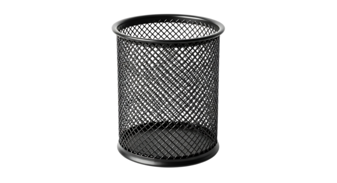 Black Metal Mesh Wastebasket on Black Background 876c7ba5fb3d1638c1f4707765af4a16dr isolated on a transparent background