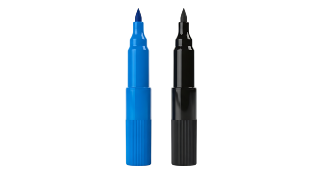 Blue and Black Marker Pens felt tip pen writing instrument isolated on a transparent background