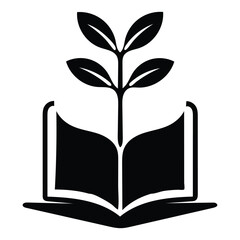 Growth Plant Book Silhouette Knowledge Icon | Plant sprouting from book silhouette symbolizing learning growth, student progress and education success.