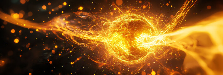 Abstract glowing fusion core surrounded by dynamic neon light streaks, futuristic energy vibe