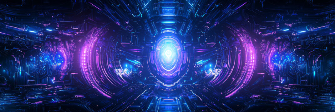 fusion background with electric blue and purple neon circuits, high-tech cyberpunk feel