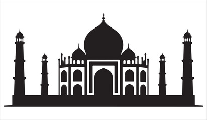 Taj Mahal Silhouette &ndash; Iconic Indian Monument Vector Illustration on White Background