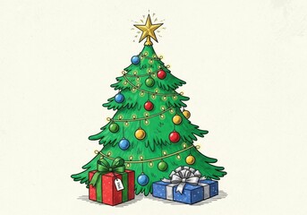 Festively decorated christmas tree with presents beneath