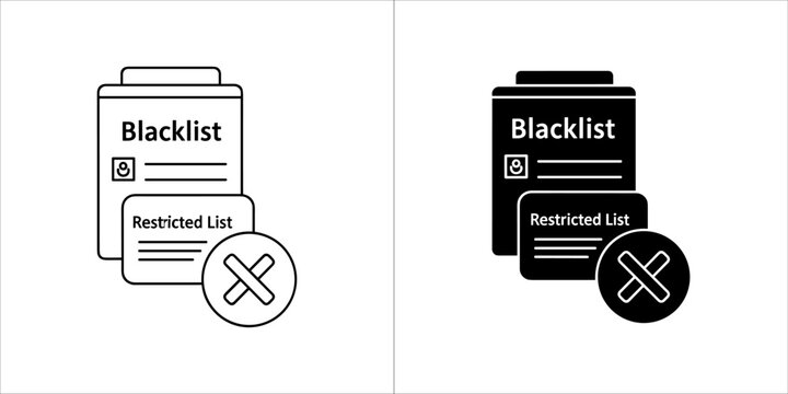 Blacklist icon, restricted list and prohibition sign