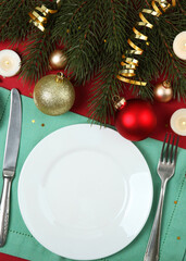 table setting for christmas or new year holiday top view. Mirimalism,. Vertical photo format