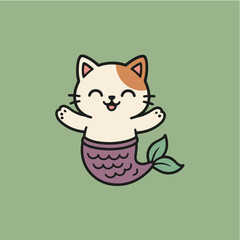 Whimsical Cat-Mermaid Delight: An adorable cat with a mermaid tail, radiating pure joy with open arms, ready for a playful and enchanting adventure. Capturing the essence of fantasy and cuteness