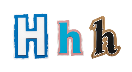 Three different styles of the letter h isolated on transparent background