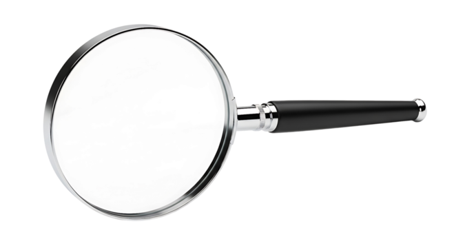 Magnifying glass with black handle isolated on transparent background