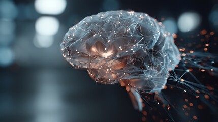 Advanced digital representation of a brain highlighting neural connections and data flow
