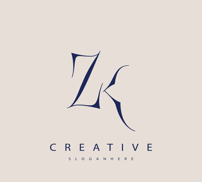 Sophisticated and stylish letter logo design featuring the combination of the letters Z and K in dark blue color scheme perfect for branding stationery website headers or social media graphics