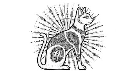 Elegant Egyptian Cat Coloring Page with Intricate Patterns