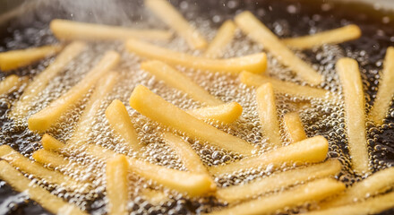 French fries fried in a pan. 