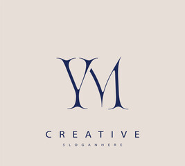 Sophisticated and stylish letter logo design featuring the combination of the letters Y and M in dark blue color scheme perfect for branding stationery website headers or social media graphics