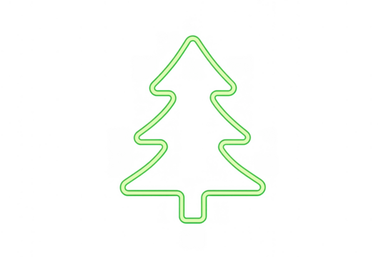 Green neon light christmas tree icon glowing as festive holiday decoration on transparent backdrop - Powered by Adobe