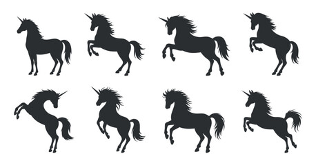 Unicorn silhouette set in different poses vector illustration design with clean composition and isolated in white background