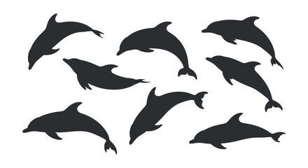 Silhouette of dolphin collection in various poses vector image with clean and professional composition in high quality vector and isolated