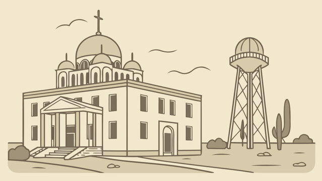 Flat design of Marfa Texas desert art town minimal tone
