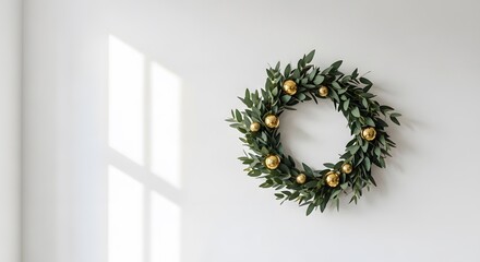 Close-up of a red brick wall adorned with festive garlands, snowflake decals