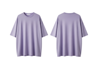 Front and back view of a blank oversized purple tee shirt. A versatile minimalist apparel mockup for clothing design and fashion concepts