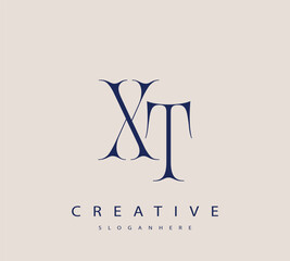 Sophisticated and stylish letter logo design featuring the combination of the letters X and T in dark blue color scheme perfect for branding stationery website headers or social media graphics