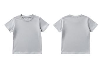 Blank gray t-shirt mockup with front and back views isolated on a white background. Plain short sleeve crewneck tee for design presentation