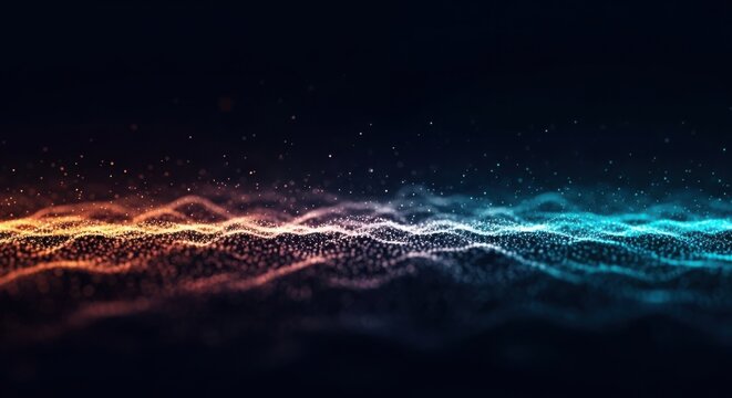 Dynamic abstract particle wave motion showing energy flow data stream - Powered by Adobe