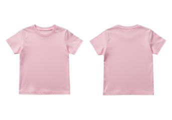 Blank pink t-shirt template mockup for design presentation. Front and back view of a casual short sleeve shirt isolated on a white background