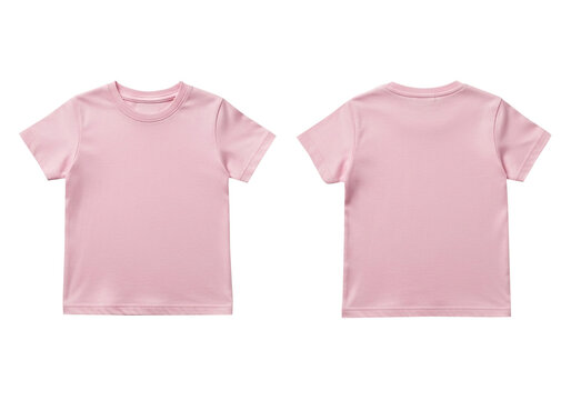 Blank pink t-shirt template mockup for design presentation. Front and back view of a casual short sleeve shirt isolated on a white background