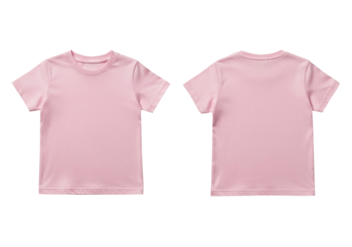 Blank pink t-shirt template mockup for design presentation. Front and back view of a casual short sleeve shirt isolated on a white background