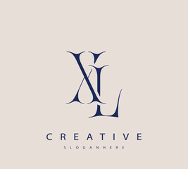 Sophisticated and stylish letter logo design featuring the combination of the letters X and L in dark blue color scheme perfect for branding stationery website headers or social media graphics