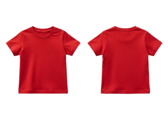 Blank red crew neck t-shirt template shown from the front and back. Casual cotton apparel mockup isolated on a white background for design